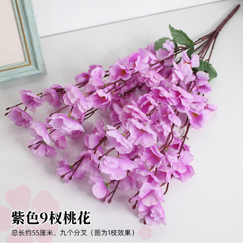Flor de melocotón artificial rama falsa flor de ciruelo flor de cerezo rama sala de estar decoración Flor de seda boda flor falsa Flor de plástico ingeniería especial flor seca
