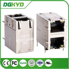 2X1 双口  RJ45连接器 百兆集成滤波器 带灯带弹片 通讯网口插座