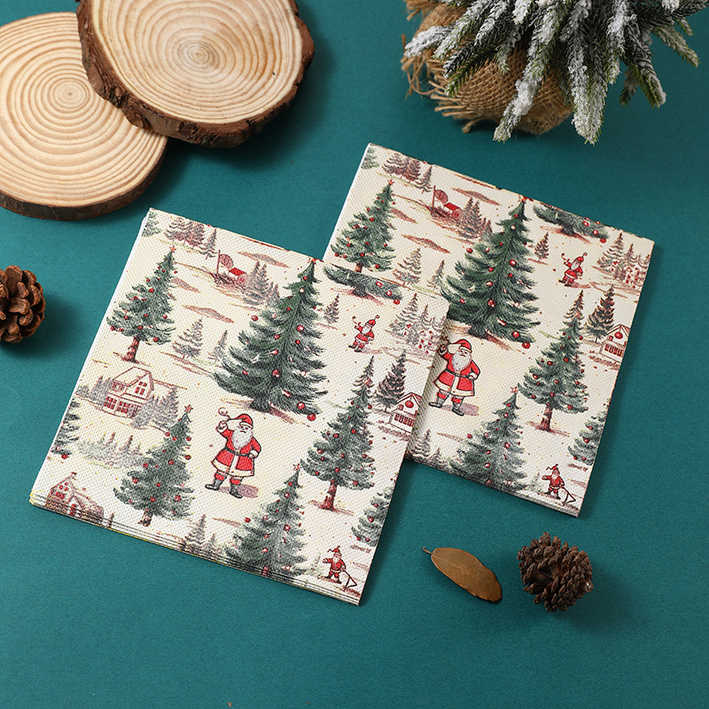 New Christmas Tree Holiday Party Disposable Paper Towels Santa Claus Pattern Decorative Supplies Printed Napkins New Christmas Tree Holiday Party Disposable Paper Towels Santa Claus Pattern Decorative Supplies Printed Napkins