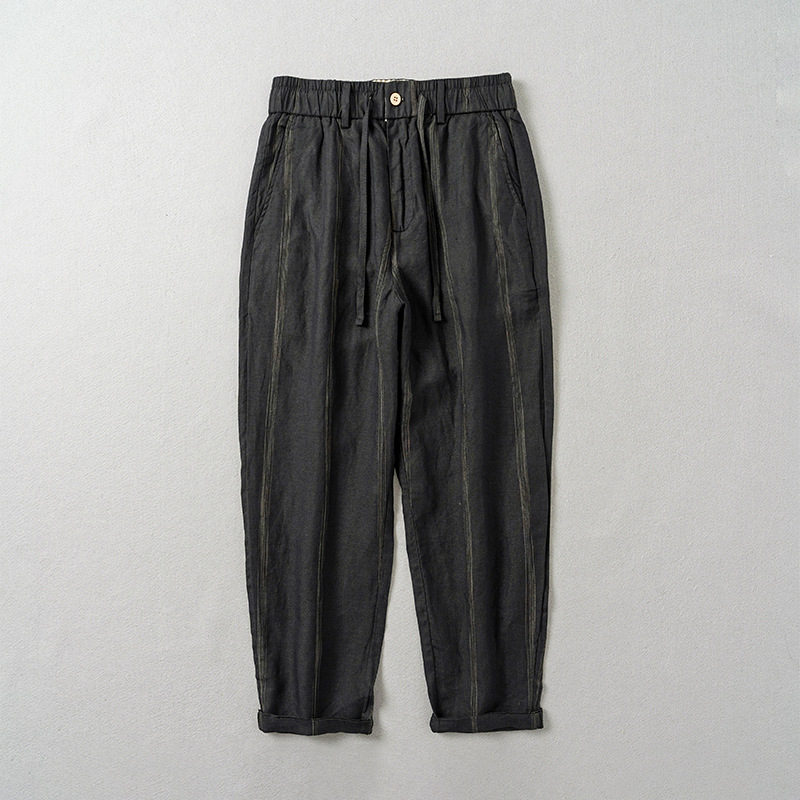 2025 Spring and Summer New Linen Pants Men's Casual Pants Trendy and Plaid Thin Striped Men's Pants A193