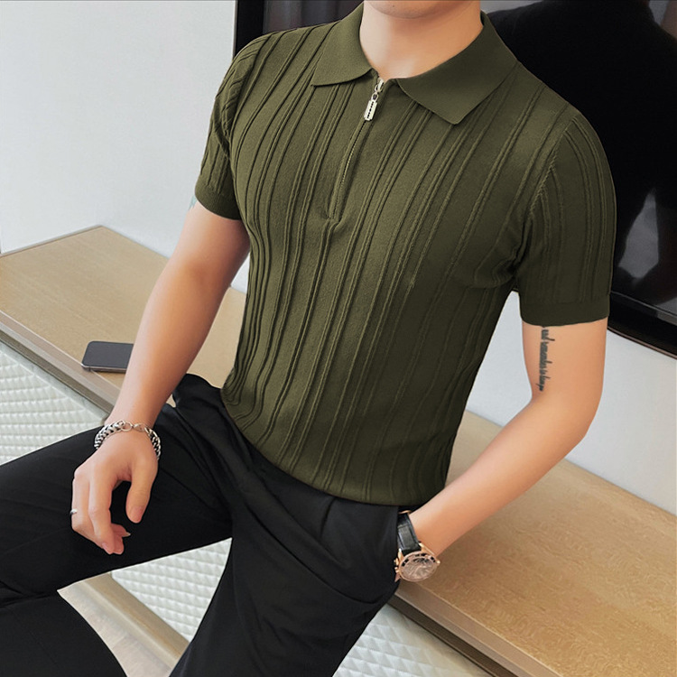 Verano nuevo estilo suéter de manga corta hombres media cremallera camisa POLO solapa negocios delgado camiseta comercio exterior transfronterizo al por mayor