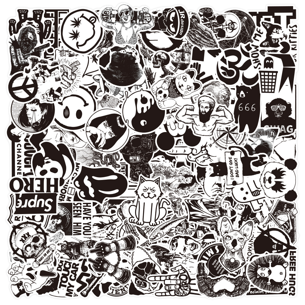 50 pegatinas de graffiti en blanco y negro de venta caliente de Amazon pegatinas decorativas impermeables de casco de guitarra punk en blanco y negro de estilo gótico