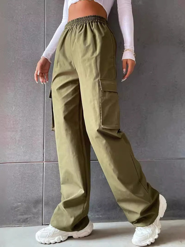 Pants, women's wide-leg street casual overalls, pockets, high-waist straight, American e-commerce casual