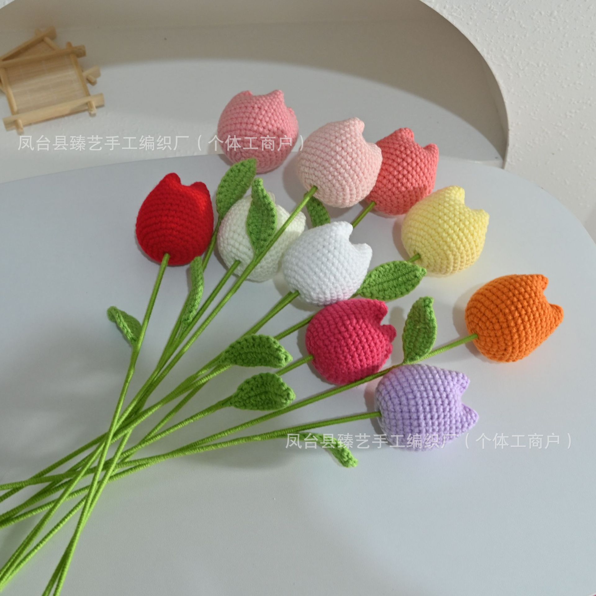 胖胖郁金香针织仿真花假花花束跨境七夕节礼物成品批发毛线钩织花