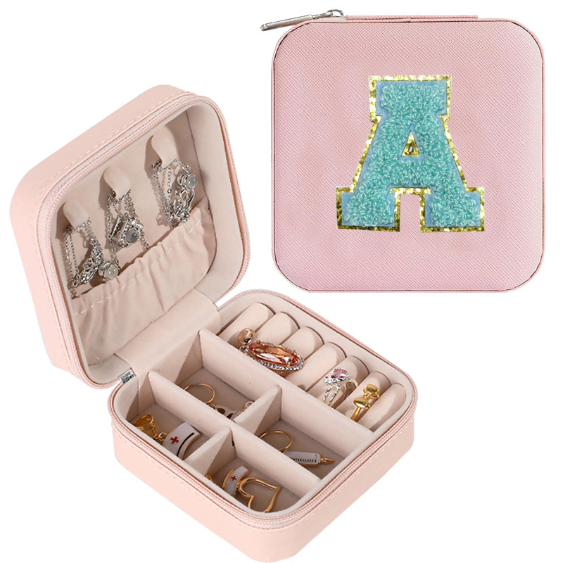 Cross-border de cuero Stud pendientes de gran capacidad de la joyería de la caja de la joyería del anillo caja de almacenamiento portátil