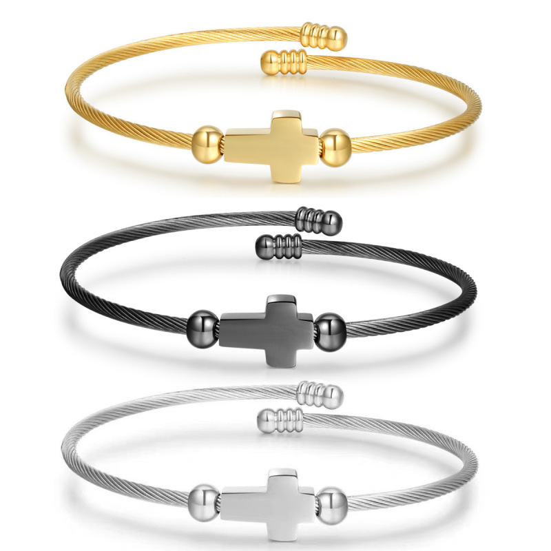 Direct Sales from the Manufacturer: European and American Minimalist Open Bracelets, Popular Simple and Stylish Cross-Shaped Stainless Steel Open Bracelets