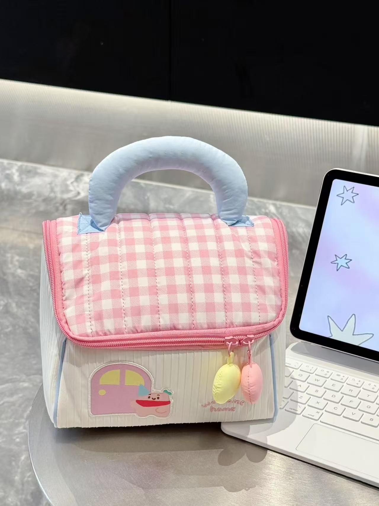 Bolsa de cosméticos linda de gran capacidad, portátil, portátil, portátil, bolsa de almacenamiento para viajes, bolsa de lavado femenina de alto valor multicapa clasificada