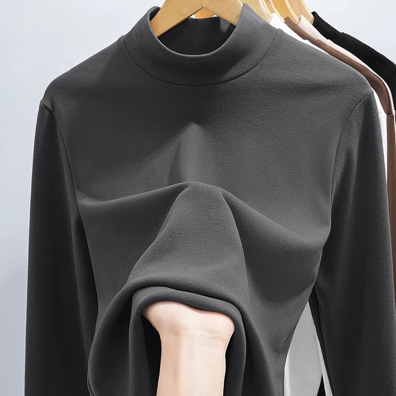 하프 하이 칼라 벨벳 바닥 셔츠 남자의 2024 가을과 겨울 새로운 미드 칼라 따뜻한 긴 소매 티셔츠 가을 옷 남성