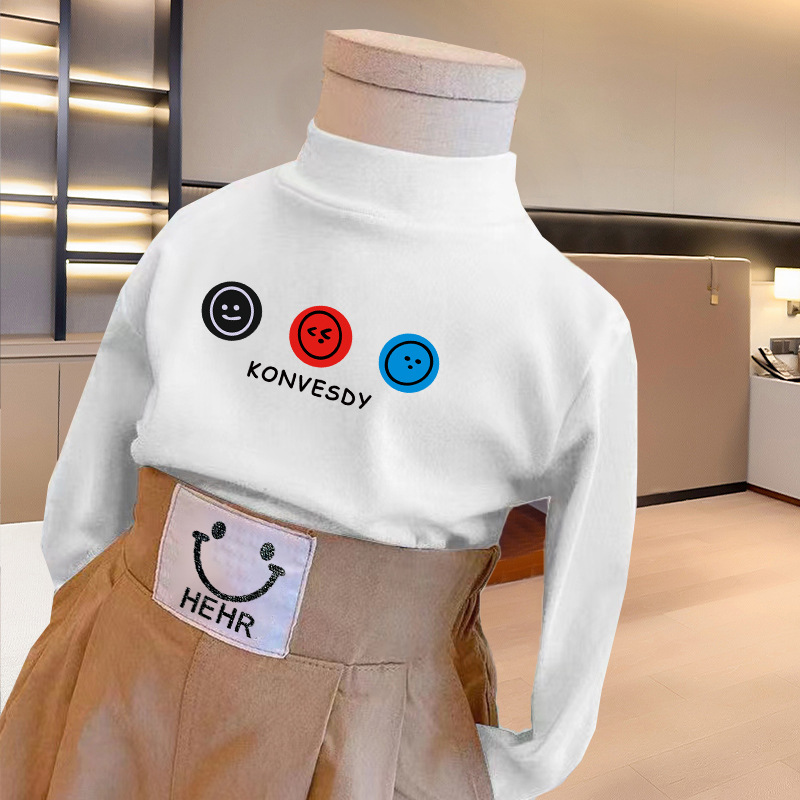Medio y grandes niños de la ropa interior térmica de terciopelo camiseta de primavera y otoño niños y niñas ropa de Otoño de una sola pieza superior media Camiseta de cuello alto de los niños