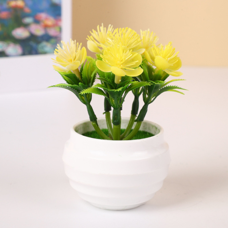 模擬6つの小さな蓮の鉢植え装飾品、植物造花、デスクトップ装飾小さな装飾品、pp造花、緑の植物、小さな鉢植え|undefined