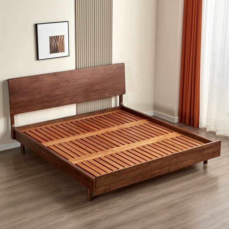 North American Black Walnut Solid Wood Bed 1.8m Scandinavian Modern Simple Log 1.5 Japanese Furniture Double Bed Wedding Bed