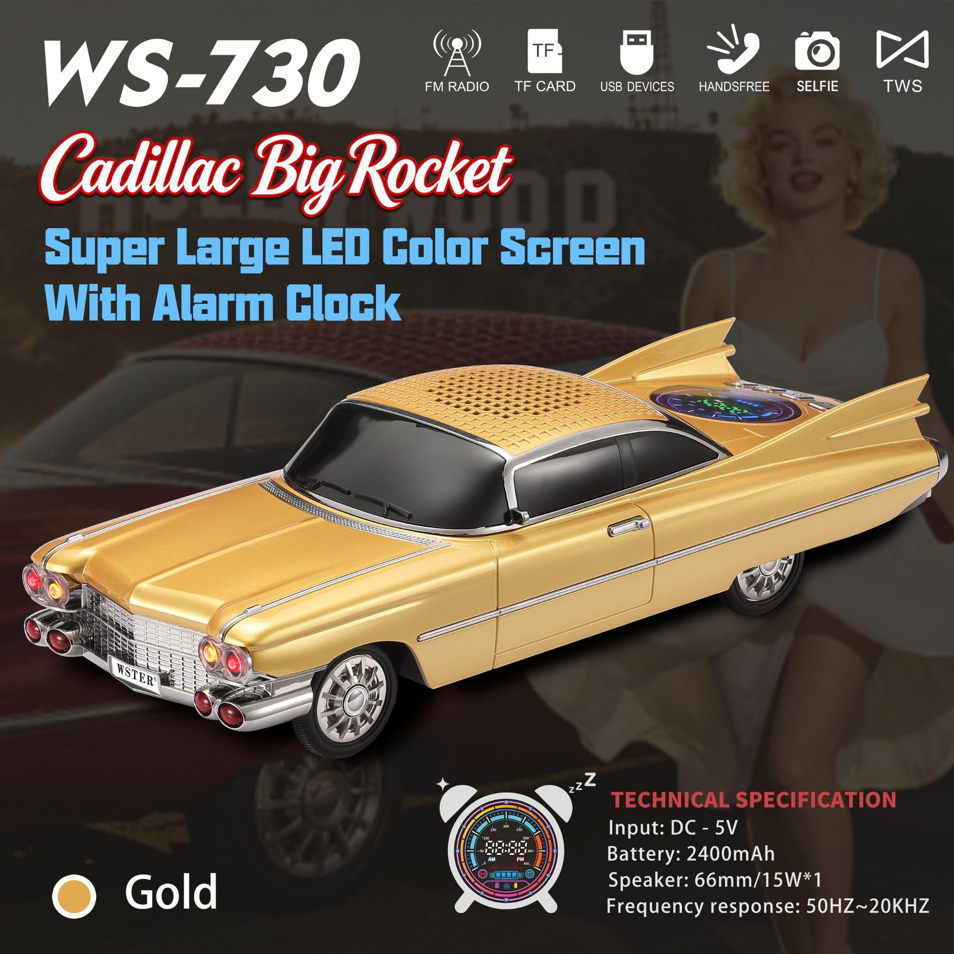 Altavoces Bluetooth 2026 nuevo modelo de coche de gran cohete sonido multifuncional subwoofer pesado reloj de alarma USB inalámbrico