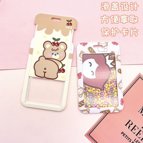 Cross-border ABS cute cartoon card holder student ID card access card membership card protective cover with anti-lost long lanyard