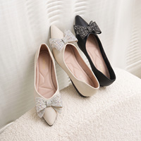 Cross border plus size flat bottomed shallow mouth casual single shoes for women in spring and autumn, new French pointed commuting pointed shoes for women, sweet and stylish