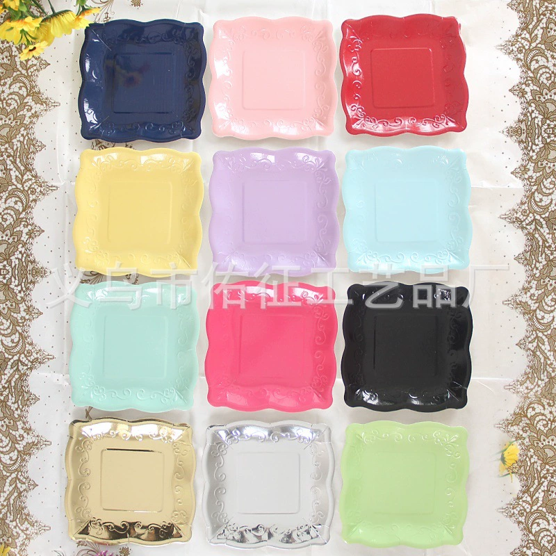 Набор одноразовых квадратных бумажных тарелок для дня рождения и праздников, 12 цветов