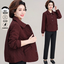 中年妈妈秋装夹棉外套洋气2025新款中老年秋冬轻薄小棉衣短款棉服