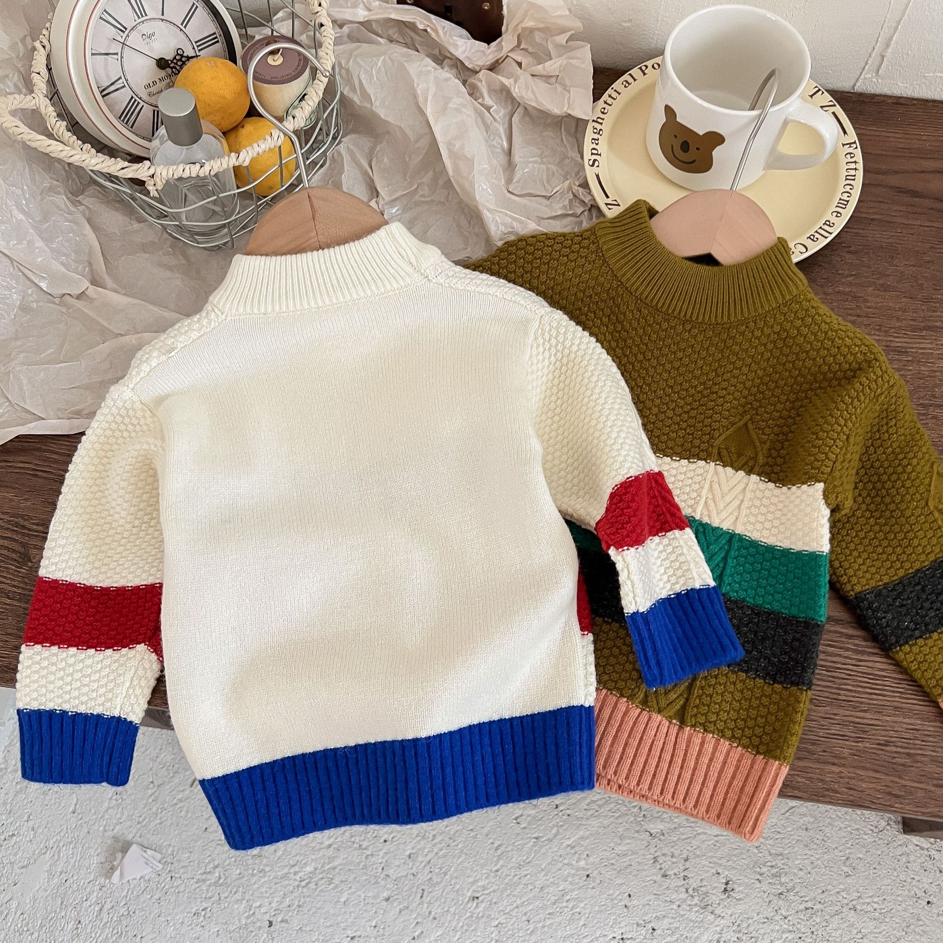 Kinder Rundhals Strickjacke Für Jungen Und Mädchen Gestreift_voghion.com