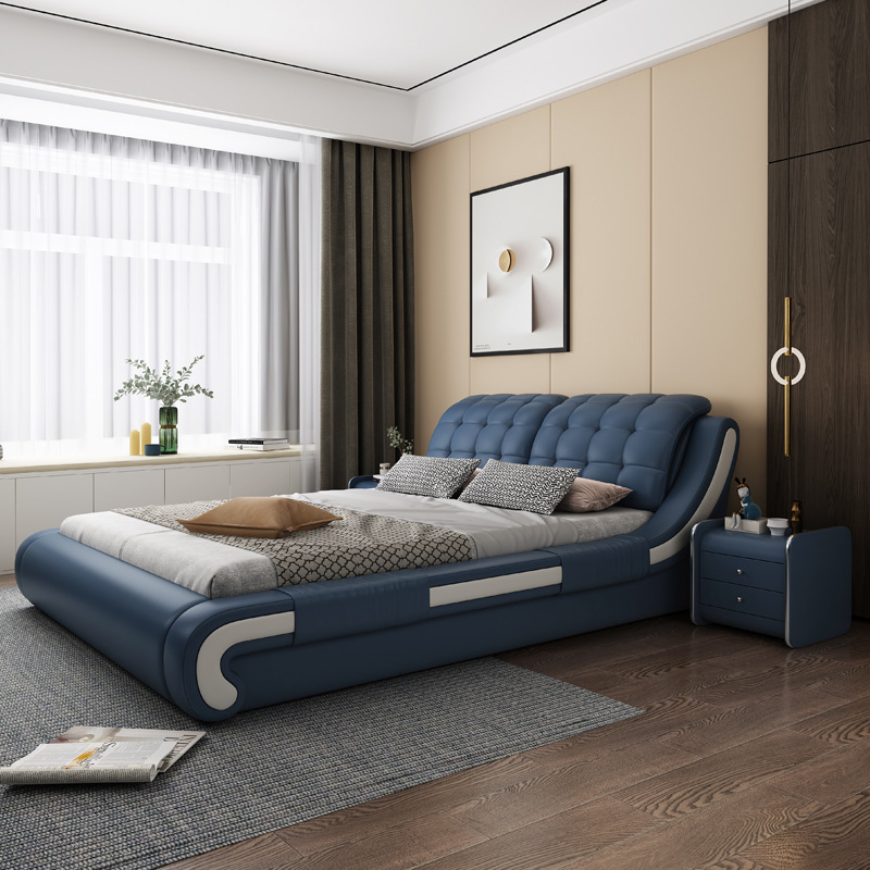 European-style simple light luxury leather bed 1.8 m double soft solid wood soft storage high box bed master bedroom high-end wedding bed