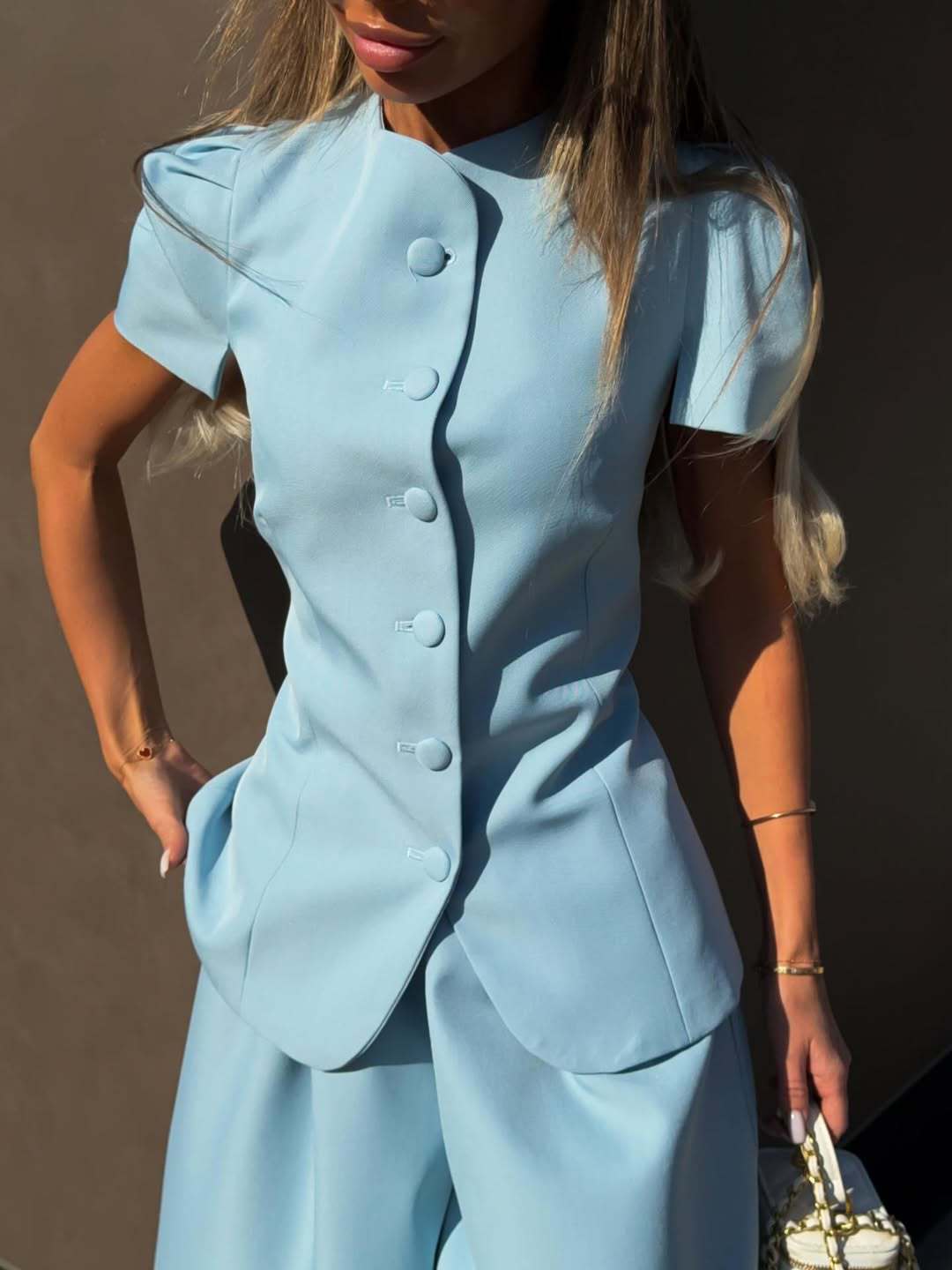 Elegant Women's Two-Piece Set: Blazer Style Jacket With High-Waisted Wide-Leg Trousers, Trendy Suit Outfit_ecoleips.com