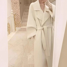 西西里红色双面羊毛呢子大衣女2023秋冬新款长款赫本羊毛呢外套