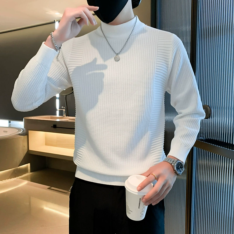 Мужской эластичный цветной вязаный демисезонный базовый свитер, slim fit