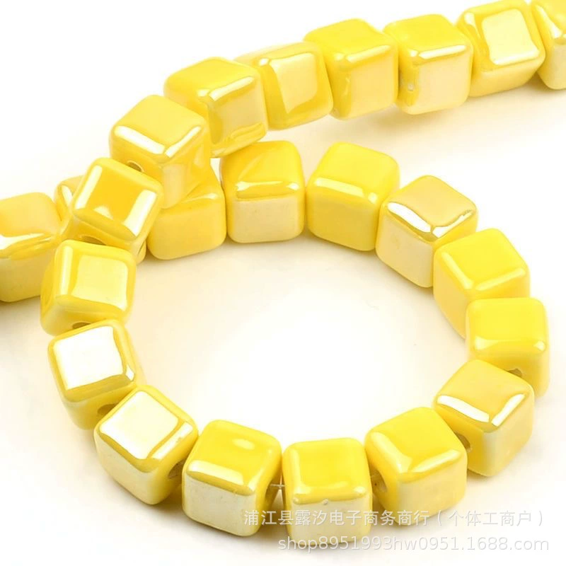 Handmade Ceramic Square Beads, 6/8/10 mm Polished Glazed Cubes for Necklace & Bracelet