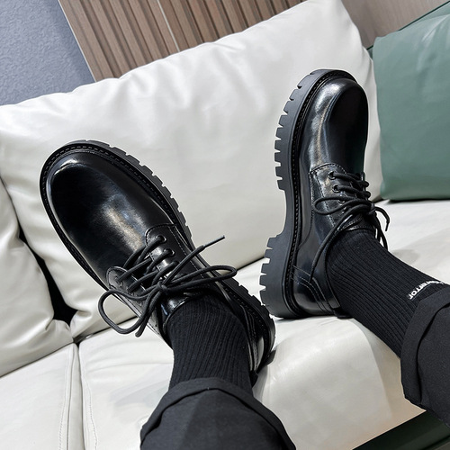 Leather shoes for men, British style, thick soles, heightening suits, retro spring and autumn shoes, business formal wear, round toe shoes 2135-T