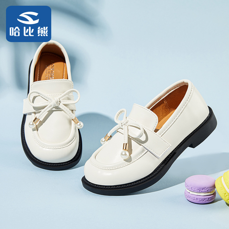 哈比熊童鞋女童蝴蝶结皮鞋2022春新时尚女孩英伦风黑色单鞋公主鞋