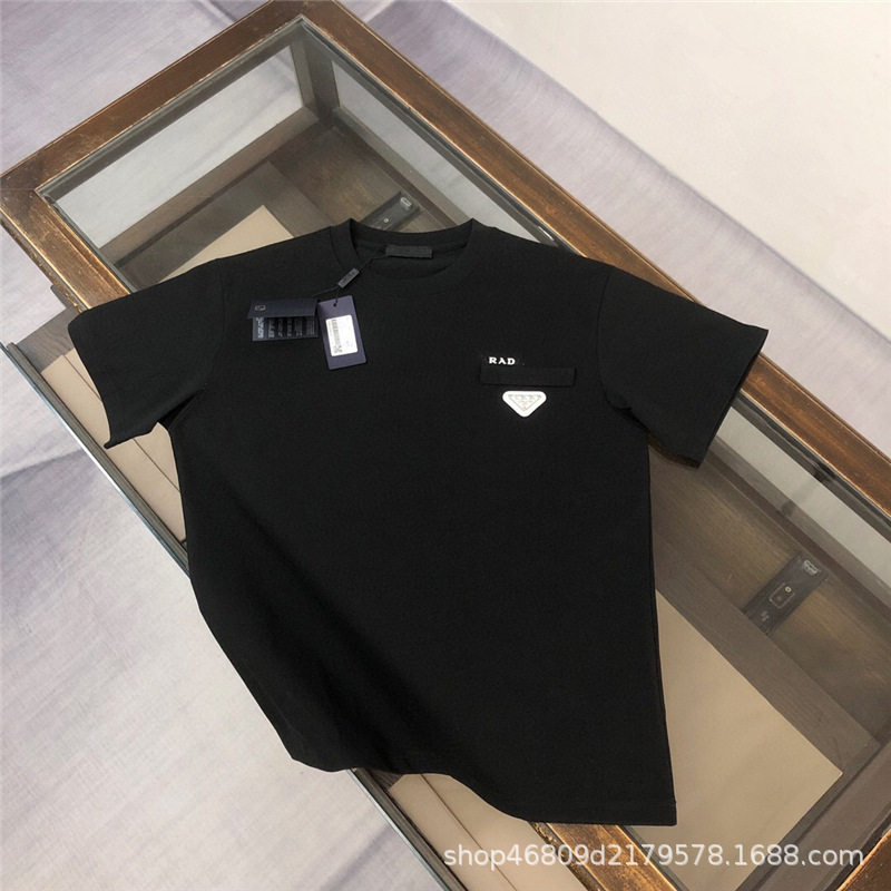25 P Home Triangle Comfortable Casual Joker Round Neck Short Sleeve T-shirt Pujia Letter Simple Men's and Women's Top