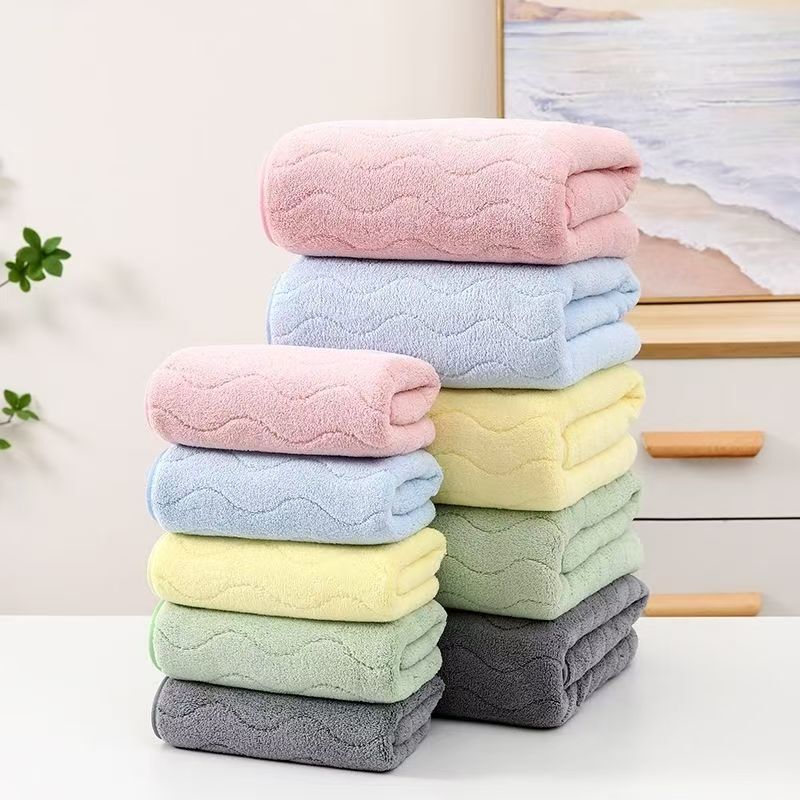 Coral fleece water-pattern towel and bath towel set, soft and absorbent, for adult bathing, beach towel, women's hair drying towel