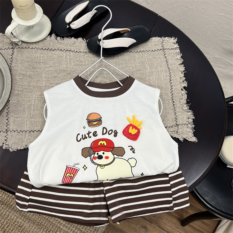 Children's suit Summer Sleeveless Vest for Boys and Girls Baby Shorts Two-piece Children's Cartoon Vest suit Summer Dress
