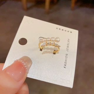法式轻奢百搭锆石淡水珍珠开口戒小众气质时尚简约设计感食指戒女