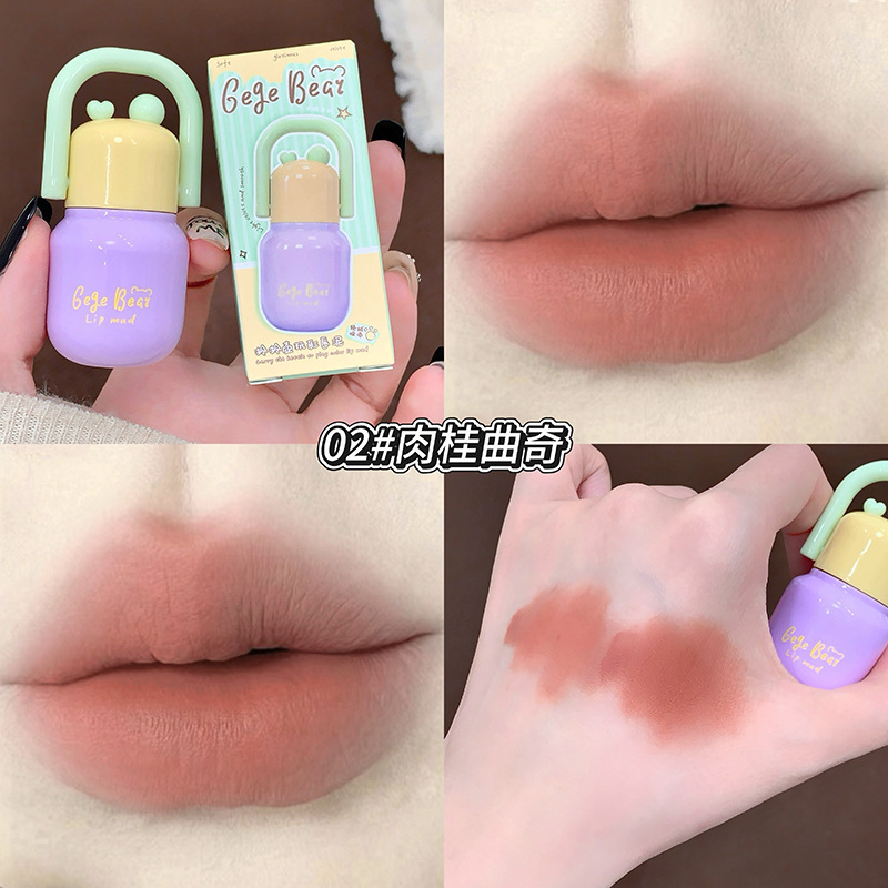 Gege Bear Glue Lip Color Lash Silky Matte White Lip Esmalte Soft Mist Lipstick Cross-Border Beauty