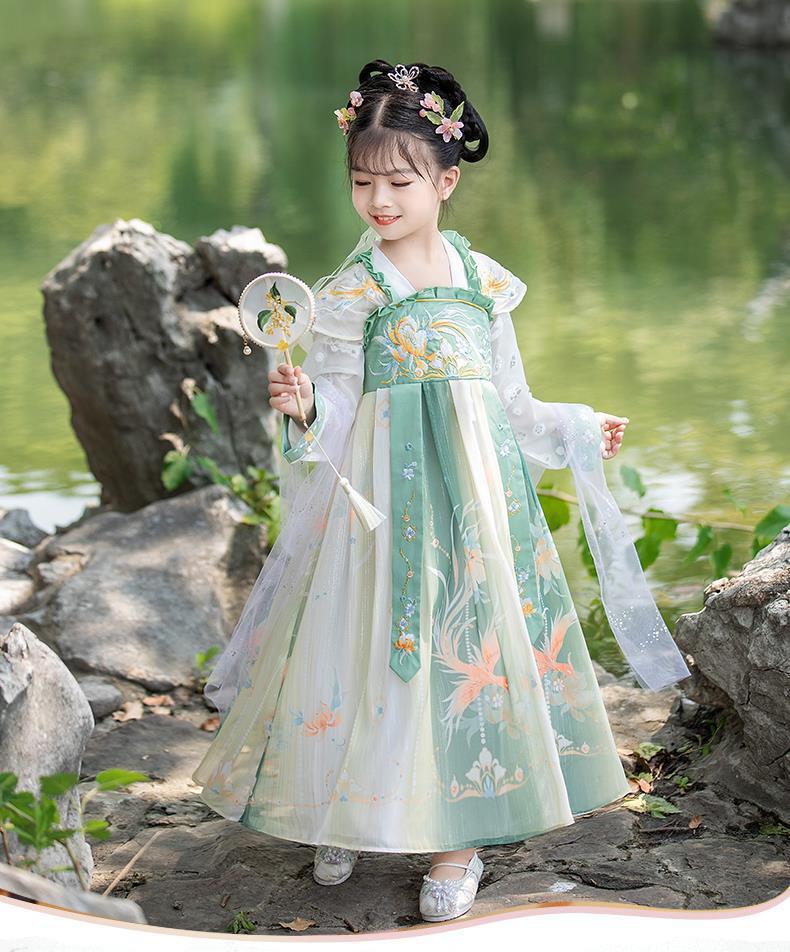 漢服女童秋季長袖仙氣襦裙兒童古裝中國風女孩連衣裙古風唐裝超仙