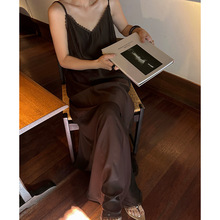 Textile Song 天丝吊带连衣裙女雪纺蕾丝边长裙不规则裙子250926