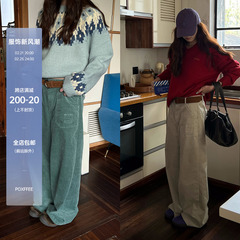 POXFFEE/灯芯绒直筒休闲裤长裤女士秋冬宽松阔腿宽松bf慵懒风裤子