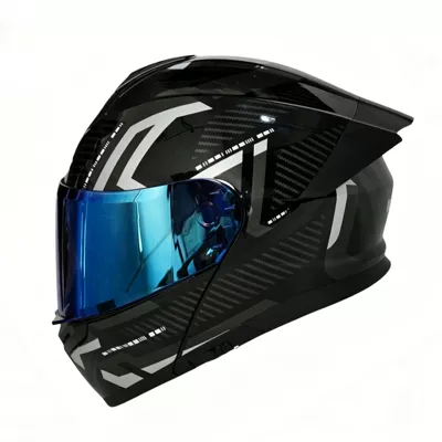 safety helmet – Motosiklet kaskı (dəbilqə) - black-silver-pattern-blue-coated-mirror-m-54-55