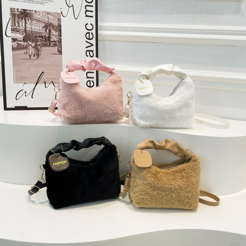Bolso de moda peludo invierno 2024 nuevo estilo simple bolso de hombro simple bolso de ocio estilo coreano