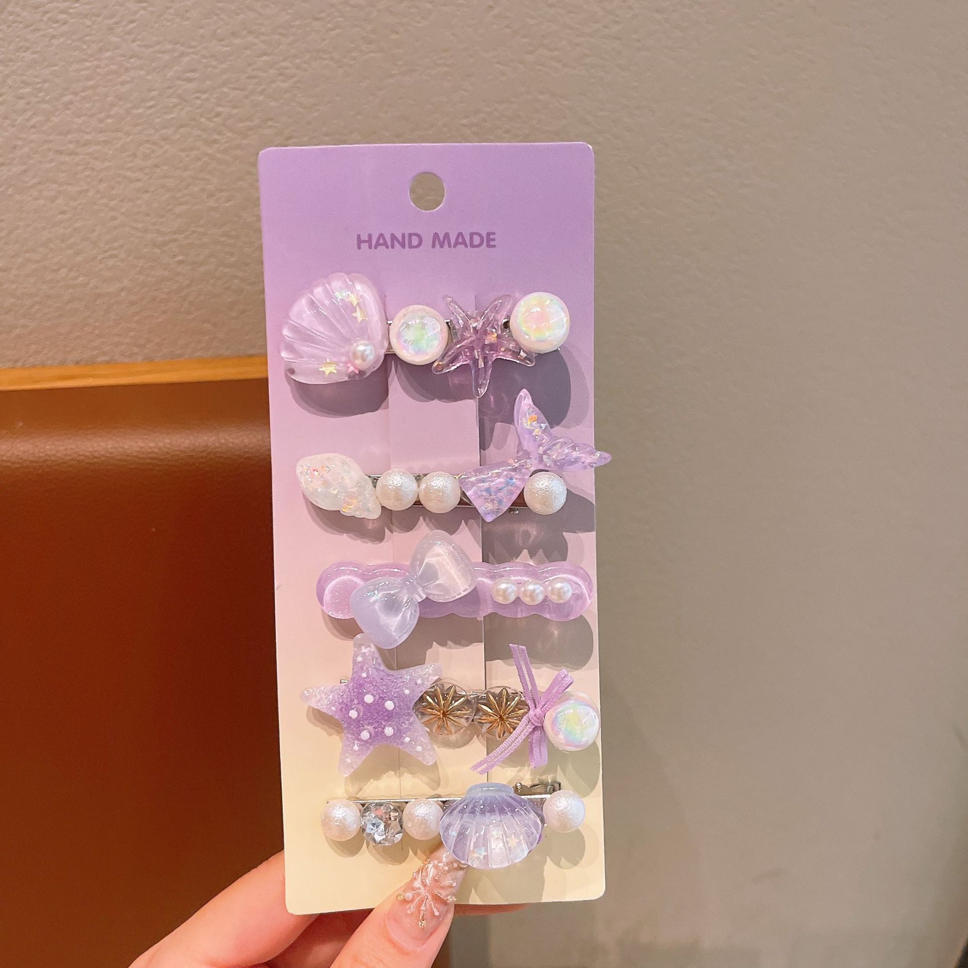 Conchas de gelatina perlas tarjeta de cabello de niña dulce cabello roto bordes de cebecas de boca clip de diseño de nicho sensación de joyería de cabello infantil