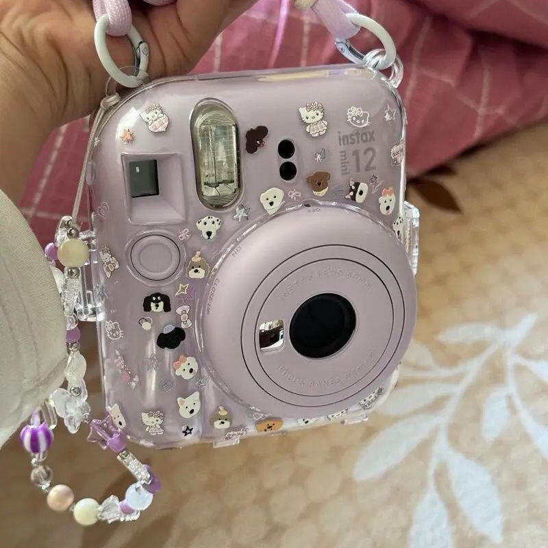 [Mini12 Transparent Case] Instax Crystal Case Polaroid Hard Shell Camera Protective Case Shell Chain Trendy