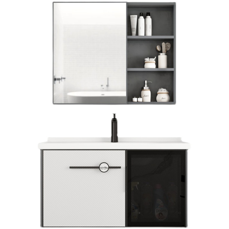 Espacio de aleación de aluminio gabinete de baño lavabo combinación lavabo de baño gabinete de luz de lujo moderno roca placa lavabo