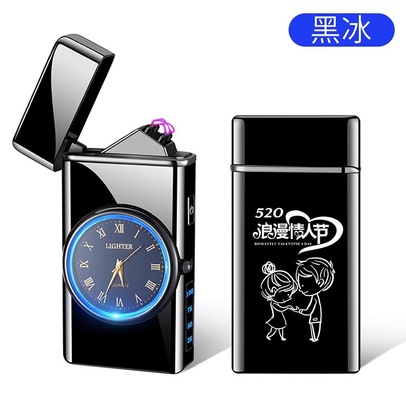 Reloj de alta gama de celebridades de Internet, cargador de sonido, encendedor, a prueba de viento integrado con luz, letras creativas dos en uno para hombres Shenlong