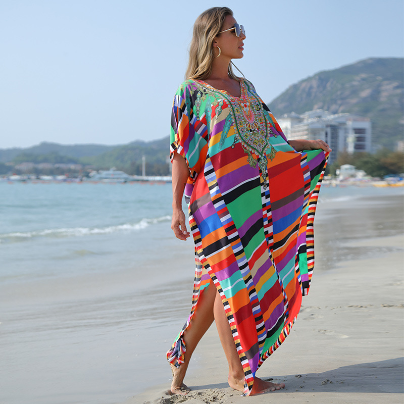 Playa blusa transfronteriza estilo europeo y americano color cuadrado posicionamiento traje playa exterior vestido bikini blusa 5D63