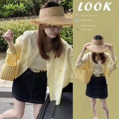 女性のための夏の香りのスタイルの服装 2025 新しいカジュアル日焼け止めジャケットとサスペンダーデニムスカートスリーピーススーツ