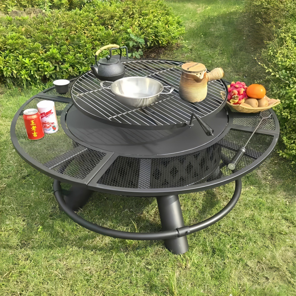 El patio puede girar la parrilla de barbacoa de elevación de doble capa, la estufa de carbón redonda, el horno de té, la fiesta de la hoguera