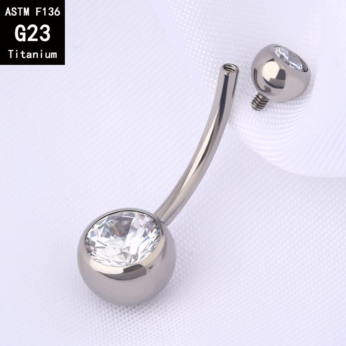 G23 Titanium Internally Threaded Double Head Drill Edge Inlaid Zircon Navel Ring Body Piercing Jewelry detail image 7
