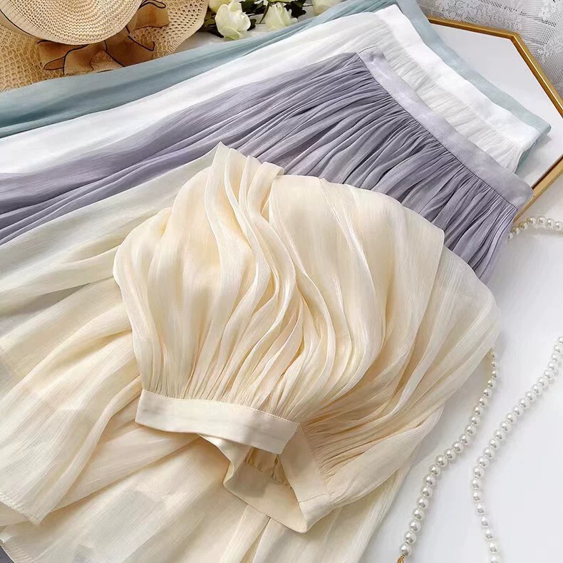 Elegant and stylish mesh skirt for women, summer high-waisted A-line midi skirt, fashionable and slimming, large hem umbrella skirt