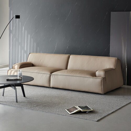 Minimalist Damascus full leather sofa, simple modern designer, tofu block living room down feather combination genuine leather sofa