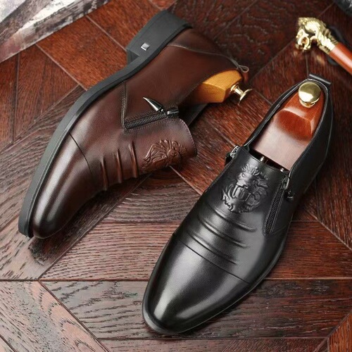 Men's leather shoes for autumn and winter, genuine leather business formal boots, handmade boots, men's mid-calf Martin boots, men's casual.