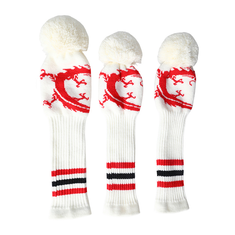 Directo de fábrica de pelo transfronterizo e-commerce Amazon golf suministros de madera de polo cubierta de la cabeza de Rod de lana cubierta de sombrero de tejer dragón